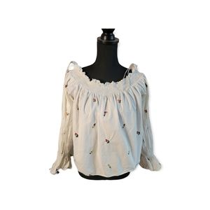 Zara Trafaluc Collection Off Shoulder Crop Top Blouse Embroidered Longsleeve M
